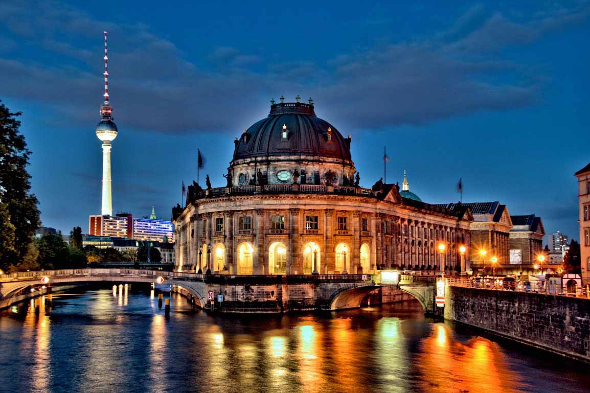 Wide shot of Berlin at night